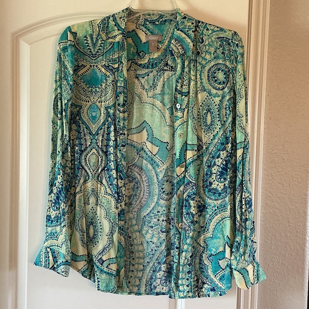 Chico's Teal and Blue Button Down Shirt